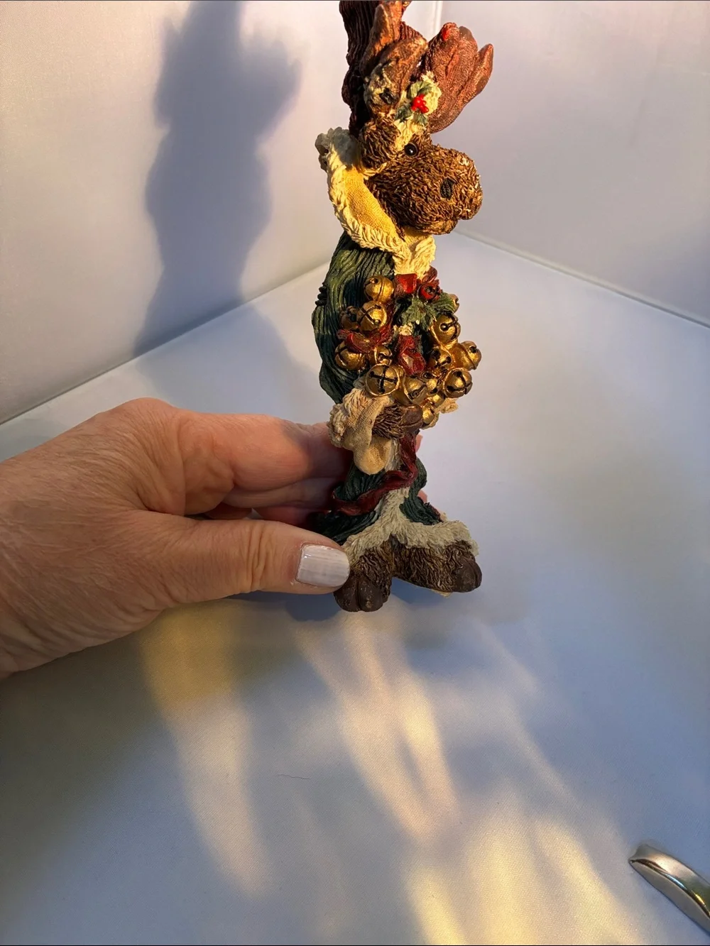 Boyds Bears Brown Moose in Red Hat with Gold Bells Holiday Figurine